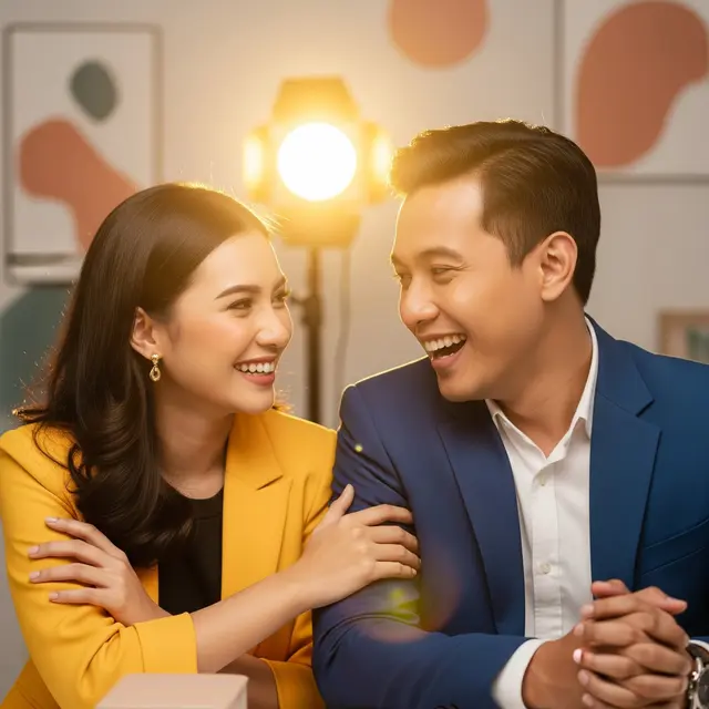 Ilustrasi Pasangan Berfoto di Studio.