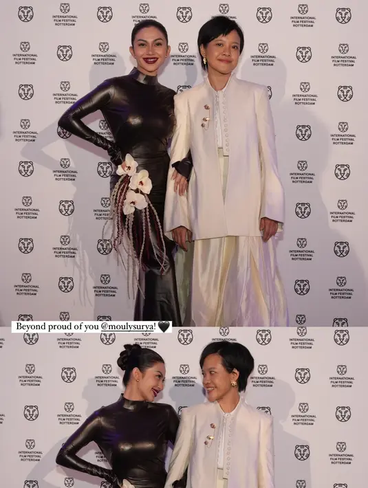 Ariel Tatum tampil gaya edgy kenakan latex dress cokelat rancangan Stella Rissa. Dress panjang itu memiliki memiliki aksen bunga anggrek di bagian pinggang [@arieltatum]
