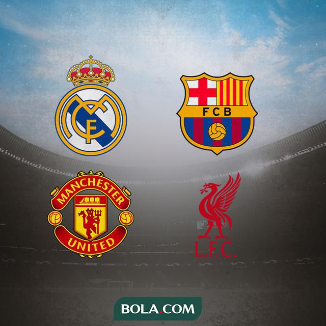 Ilustrasi - Logo Real Madrid, Barcelona, MU, Liverpool