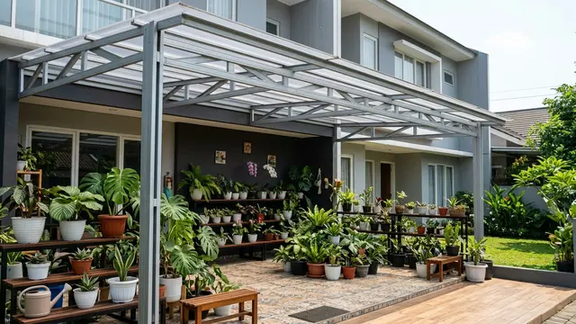 Model Kanopi Teras untuk Melindungi Banyak Tanaman Pot (AI Generated)