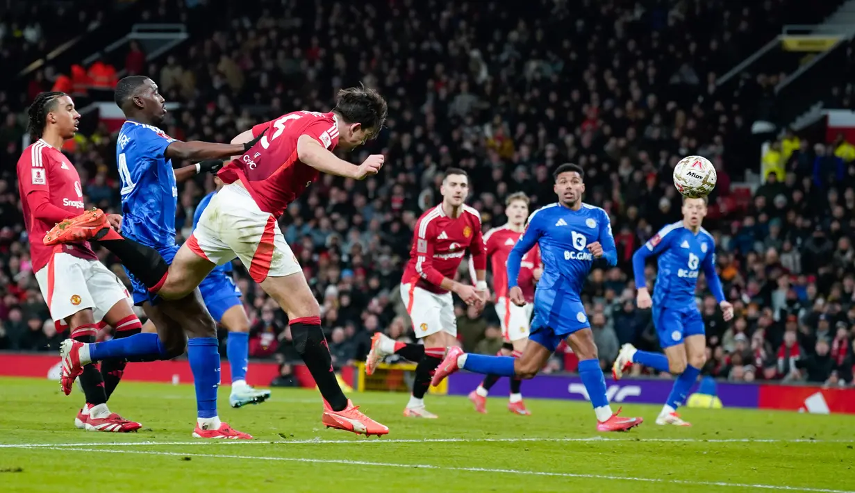 Berkat kemenangan atas Leicester ini, Man United berhak melanjutkan langkah mereka ke putaran kelima atau 16 besar Piala FA 2024-2025.  (AP Photo/Dave Thompson)