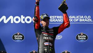 Selebrasi Marco Bezzecchi usai menang di MotoGP Brasil 2026 (AFP)