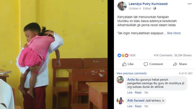 Warganet Terharu, Bocah SD Bawa Adiknya Ke Sekolah Demi Sekolah