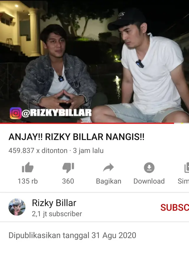 Unggahan Rizky Billar. (Foto: YouTube Rizky Billar)