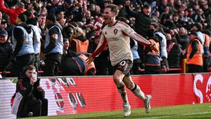 Alexis Mac Allister menjadi pencetak gol kemenangan Liverpool atas Nottingham Forest dalam laga lanjutan Liga Inggris 2025/2026 pada Minggu (22/02/2026). (AFP/Ben Stansall)