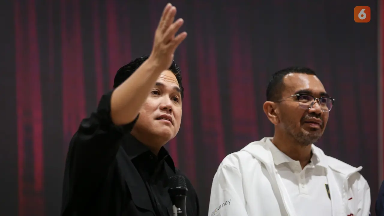 Ketum PSSI Erick thohir dalam Konferensi Pers Update FIFA Match Day dan Hal yang Lainnya di GBK Arena