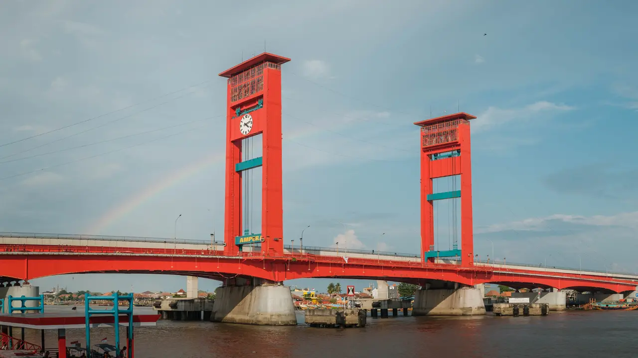 Ilustrasi objek wisata Jembatan Ampera, Palembang