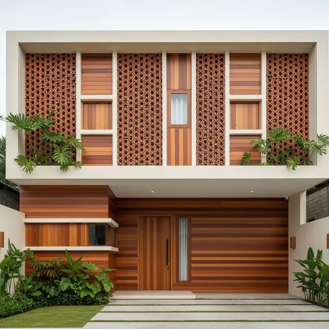 Tampak Depan Rumah Roster dan Kayu (Image by Gemini AI)