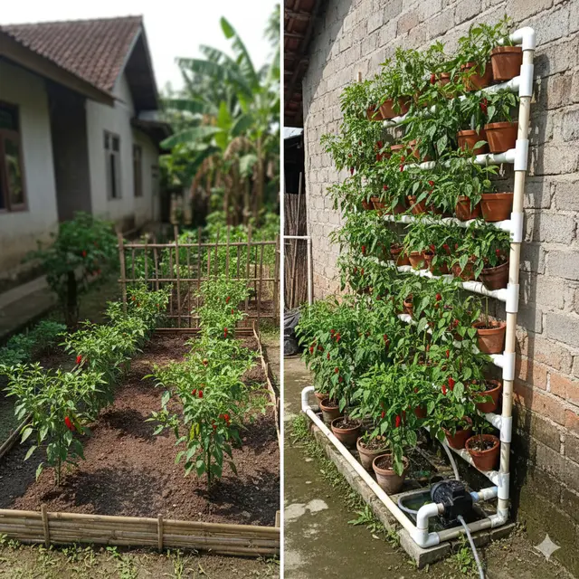 Kebun cabai lahan sempit (Foto: Gemini AI)