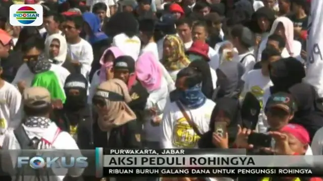 Federasi Serikat Pekerja Metal Indonesia menggelar aksi kepedulian terhadap pengungsi Rohingya di Lapangan Bola Bungursari Purwakarta. 