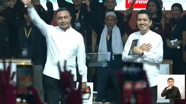 Pasangan Dharma Pongrekun-Kun Wardana dalam debat kedua pilkada Jakarta 2024, Minggu (27/10/2024).