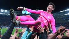 Lazio memastikan satu tempat di final Coppa Italia 2025/2026 setelah melewati laga penuh drama melawan Atalanta, Kamis (23/4/2026) dini hari WIB. Bertanding di New Balance Arena, Biancocelesti akhirnya keluar sebagai pemenang lewat adu penalti. (Spada/LaPresse via AP)