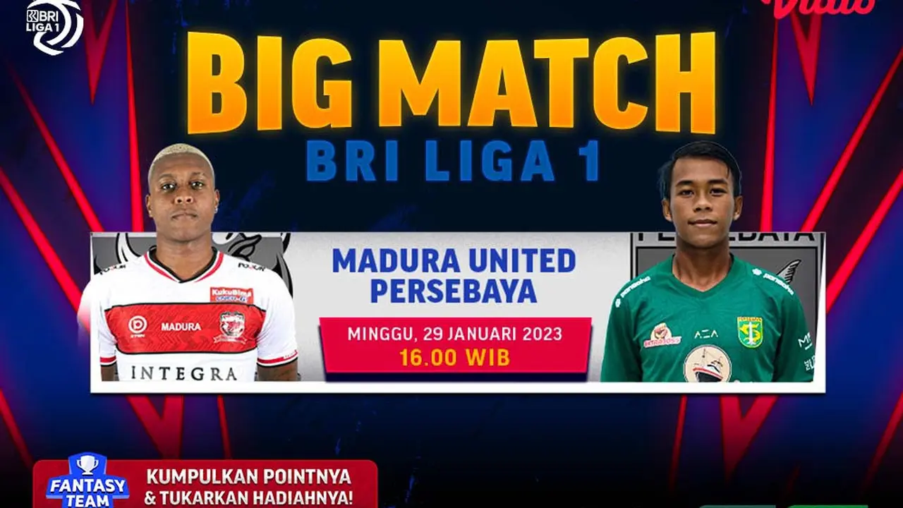 Live Streaming Big Match BRI Liga 1 Persebaya Surabaya Vs Madura United di Vidio Minggu, 29 Januari 2023