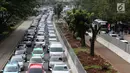 Pohon-pohon terdampak penataan ulang trotoar  di kawasan Sudirman, Jakarta, Jumat (9/3). Jumlah pohon terdampak penataan ulang trotoar  yang akan dipindah terdiri dari sisi barat 228 pohon, dan sisi timur 302 pohon. (Liputan6.com/Arya Manggala)