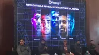 Gelandang Persib Bandung, Beckham Putra, Brand Manager PT Vita Nova Atletik, Yuda Amardika, dan gelandang Selangor FC, Faisal Halim. (Bola.com/Dok.Istimewa).