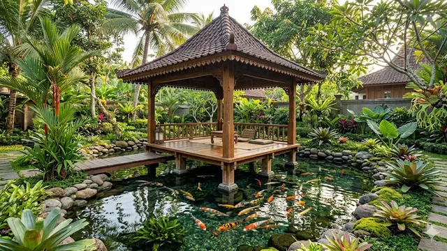 Inspirasi Gazebo Dekat Kolam Ikan yang Bikin Rileks Setiap Hari