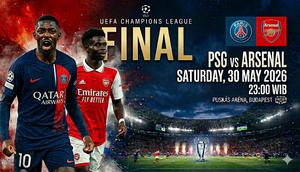 Paris Saint-Germain (PSG) vs Arsenal di final Liga Champions 2025/2026. (Bola.com/Generated AI)