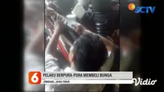 Karsono Hadi, warga Desa Kepuhkembeng, Jombang, saat dihajar massa. Pelaku tertangkap tangan saat mencuri dua telepon genggam dan sebuah dompet di rumah Dody Prasetya, yang sekaligus menjadi toko kembang, modusnya berpura-pura membeli bunga.