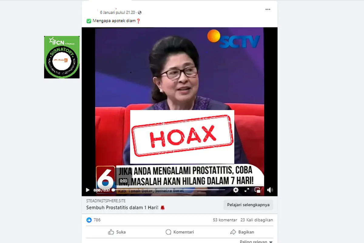 Tangkapan layar hoaks yang menjadikan siaran televisi sebagai bahannya
