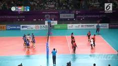 Voli Putri Indonesia kalah 1-3 dari Thailand di babak penyisihan Grup A di lapangan Tennis Indoor Gelora Bung Karno. Meski kalah, Indonesia tetap lolos ke babak 16 besar.