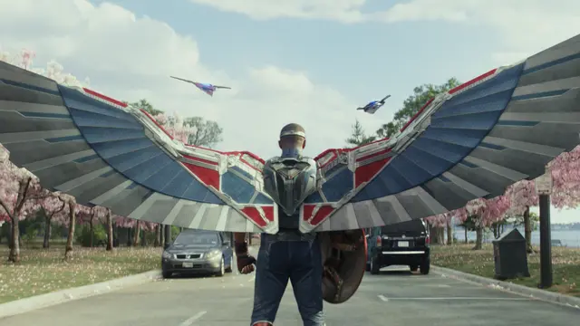 Captain America/Sam Wilson (Anthony Mackie) di CAPTAIN AMERICA: BRAVE NEW WORLD. (Photo:  Marvel Studios. © 2024 MARVEL.)