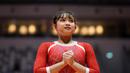<p>Ekspresi gugup pesenam putri Indonesia, Alarice Mallica Prakoso sebelum beraksi pada nomor senam lantai dalam Kejuaraan Dunia Gimnastik 2025 di Indonesia Arena, Senayan, Jakarta, Selasa (21/10/2025). (Bola.com/Bagaskara Lazuardi)</p>