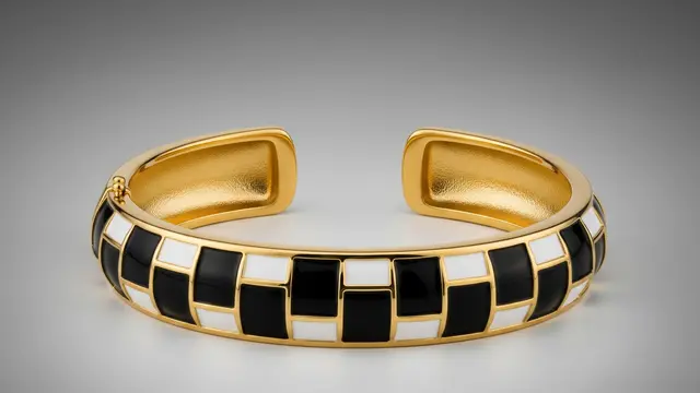Gelang Emas Berpalet Enamel Hitam-Putih