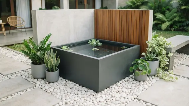 Ide Kolam Mini di Sudut Taman Minimalis