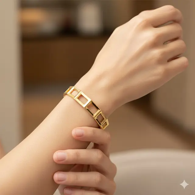 Model Gelang Emas 5 Gram Bangle Polos yang Elegan tapi Berkilau (Image by Gemini AI)