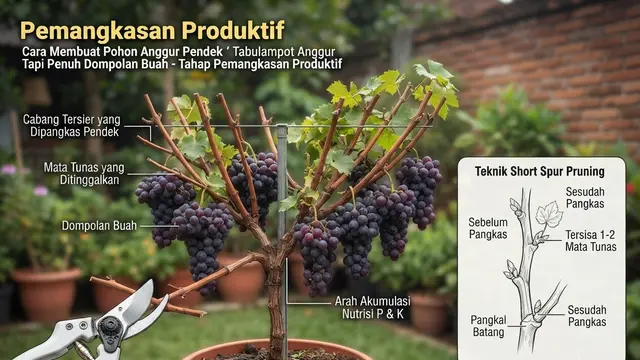 Cara Membuat Pohon Anggur Pendek Tapi Penuh Dompolan Buah