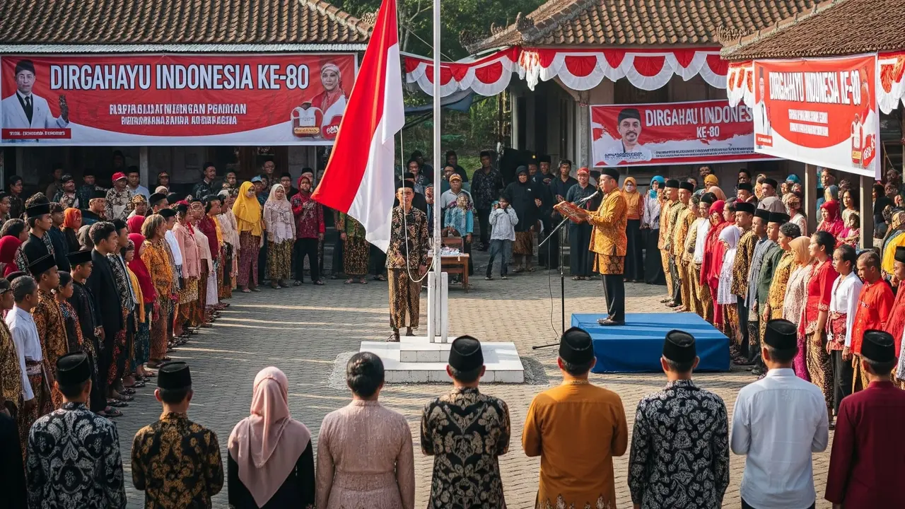 Ilustrasi warga melaksanakan Upacara Bendera.