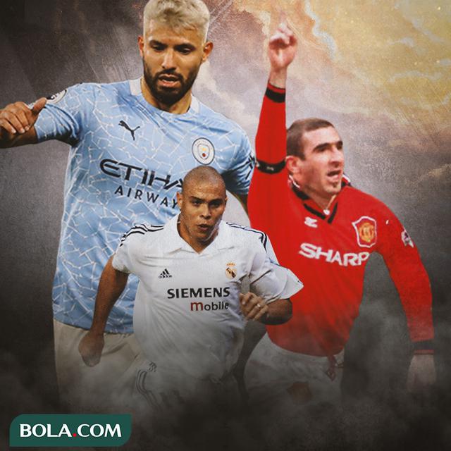 Ilustrasi - Sergio Aguero, Eric Cantona, Ronaldo Nazario