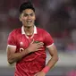 Ekspresi pemain Timnas Indonesia U-23, Ramadhan Sananta, setelah mencetak gol ke gawang Chinese Taipei U-23 dalam pertandingan Grup K Kualifikasi Piala Asia U-23 2024 di Stadion Manahan, Solo, Sabtu (9/9/2023). (Bola.com/Arief Bagus)