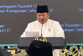 Presiden Prabowo Subianto saat peringatan Nuzulul Qu'ran Tingkat Negara di Istana Negara Jakarta, Selasa (10/3/2026). (Foto: Liputan6.com/Lizsa Egeham).