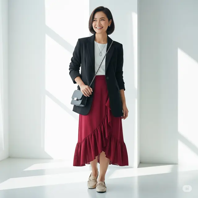 Padu padan atasan dengan rok rampel (Image by GeminiAI)