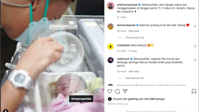 Arief Muhammad Umumkan Anak Keduanya yang Lahir di Tanggal Cantik. (instagram.com/tiarapangestika)