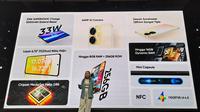 Public Relations Lead Realme Indonesia, Krisva Angnieszca, memperkenalkan berbagai fitur unggulan realme C55 NFC, salah satunya Mini Capsule. (Liputan6/Dinda Charmelita Trias Maharani)