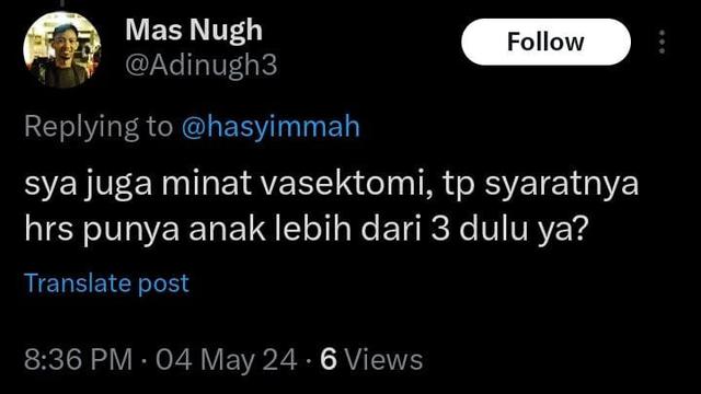 Vasektomi Pria Adalah Prosedur Kontrasepsi Permanen bagi yang Tidak Ingin Punya atau Tambah Anak (X.com/@hasyimmah)