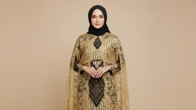 Model Gamis Batik Brokat Warna Hitam Gold Terbaik. Gemini