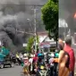 Kebakaran hebat melanda kompleks pertokoan yang berada di sebelah selatan perempatan Zaeni, di Jalan Kartini, Rembang Kota, Rabu (5/8/2020). (Liputan6.com/ Ahmad Adirin)