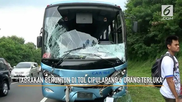 Tabrakan beruntun beberapa mobil terjadi di ruas tol Cipularang. Akibatnya 6 orang terluka dalam peristiwa ini dan langsung dilarikan ke RS Thamrin Purwakarta