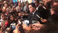 Ketua Umum PSSI terpilih Erick Thohir memberi keterangan kepada media pasca pemungutan suara di Hotel Shangri-La, Jakarta, Kamis (16/2/2023).