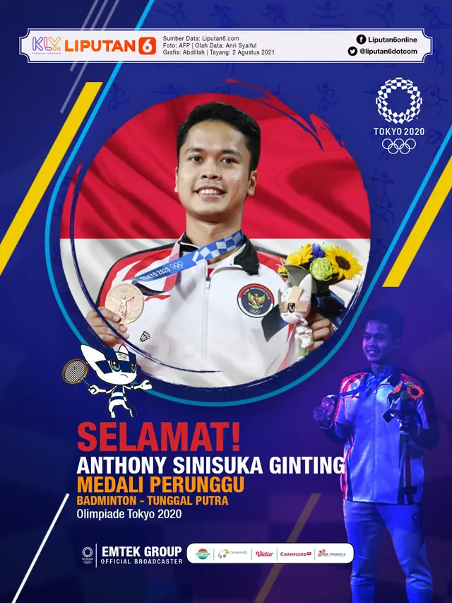 Infografis Anthony Sinisuka Ginting Rebut Medali Perunggu Badminton Olimpiade Tokyo 2020. (Liputan6.com/Abdillah)