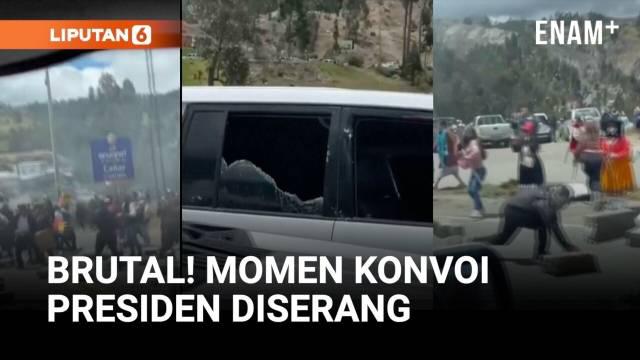 Konvoi Presiden Ekuador Daniel Noboa diserang sekelompok demonstran. Insiden terjadi di Kota El Tambo hari Selasa (7/10) waktu setempat.