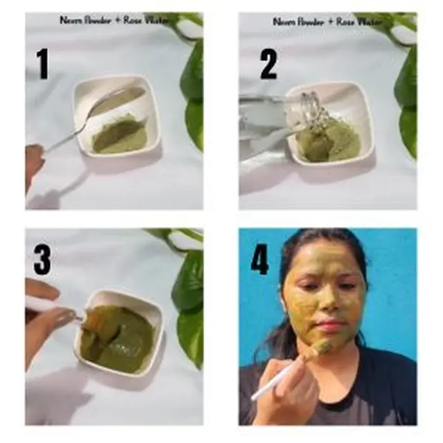 Langkah-langkah untuk membuat masker dari bubuk daun neem dan air mawar (Sumber: Instagram/@thatsoolucky)