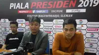 Pelatih PSS Sleman, Seto Nurdiyantoro, berikan keterangan pada media usai laga di Piala Presiden 2019 (Switzy Sabandar)