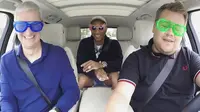 James Corden,Tim Cook & Pharrel @ Carpool Karaoke (Foto: www.highsnobiety.com)