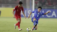 Gelandang Indonesia, Saddil Ramdani, saat melawan Chinese Taipei pada laga AFC U-19 di SUGBK, Jakarta, Kamis (18/10/2018). Indonesia menang 3-1 atas Chinese Taipei. (Bola.com/M Iqbal Ichsan)