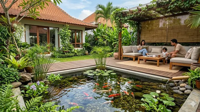 Desain Kolam Ikan Dangkal yang Menggabungkan Ikan dan Tanaman Hias