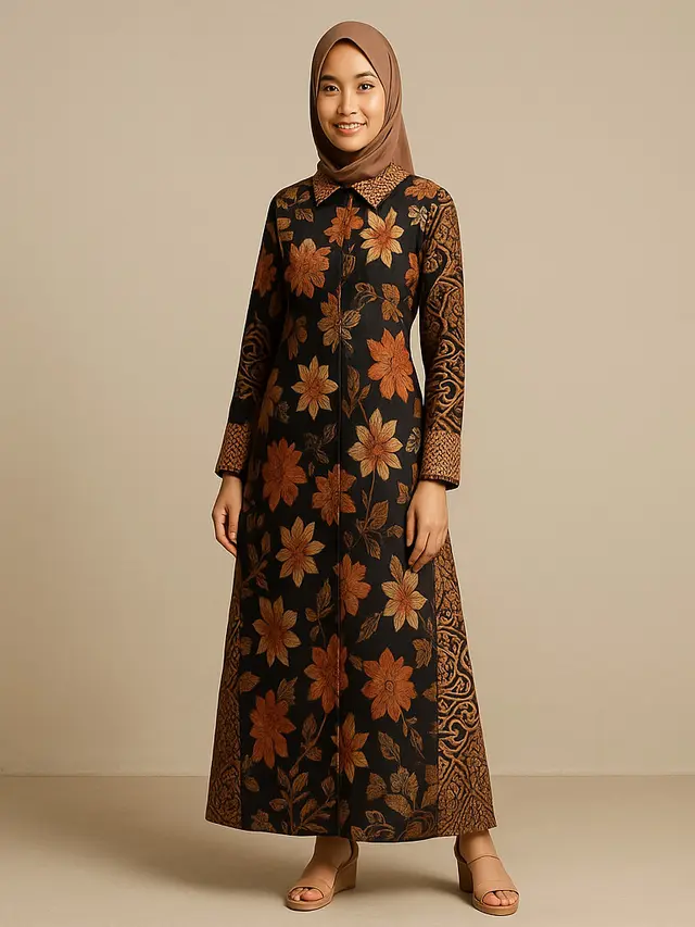 Model Gamis Simple tapi Mewah Motif Bunga/Ilustrasi gambar oleh AI